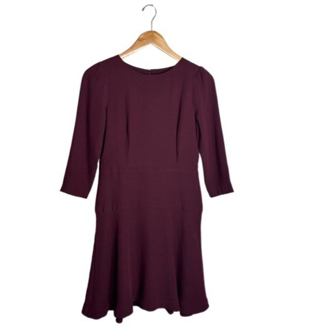 Ann Taylor Dress Office Size Petite 0 Ponte Fluted Hem Merlot Demure